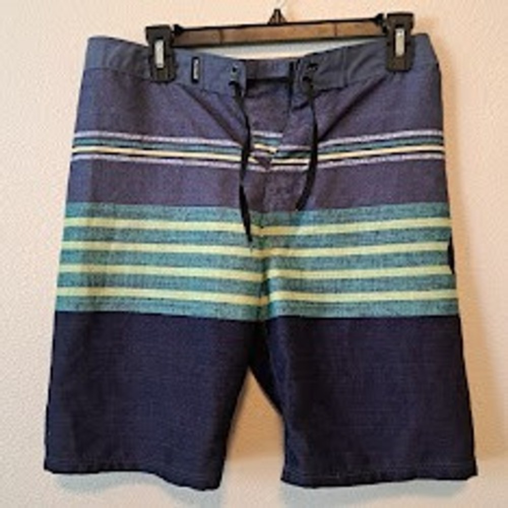Hurley Boys Size 16 Board Shorts Blue Teal Striped‎ Swim Trunks